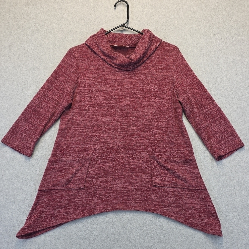 SJS Marled Cowl Neck Tunic Top with Pockets Asymmetrical Hem Medium M